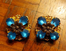 Clips/boucles d'oreille doré à strass bleu Franck Herval vintage