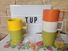 LOT DE 5 TASSES MUGS PLASTIQUE TUPPERWARE CAMPING PIQUE-NIQUE VINTAGE 🏕