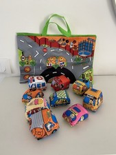 Lot de 9 Voitures en Tissu avec Tapis / Sac de Jeu pour Bébé