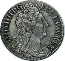 T1848 Rare 20 Sols aux Insignes Louis XIV 1708 A Paris Argent Silver Qualité