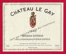 81/99 Etiquette Label BORDEAUX SUPÉRIEUR CHÂTEAU LE GAY 1990, R. MAISON CAMEYRAC