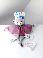 Doudou Plat/Mouchoir Chat Violet/Mauve Gris Bamboo Bambou Attache Tétine - Gipsy