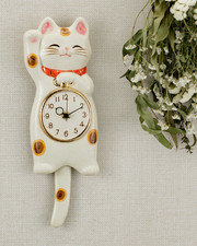 Pendule murale japonaise chat chanceux Manekineko poterie seto ware cadeau