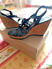 sandales a talons compenssés femme San Marina taille 41 cuir noir parfait etat