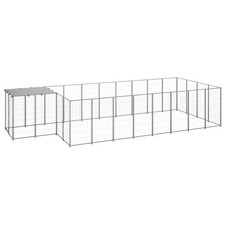 Chenil Argenté 8,47 m² Acier Enclos pour Chiots Cage Chiens Extérieur vidaXL