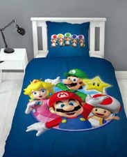 Super Mario, Parure de Lit Enfant Réversible Luigi et Princesse Peach, Housse de