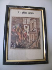 Petit cadre métiers anciens "Le menuisier" mesurant 10,8 X 14,9 cm
