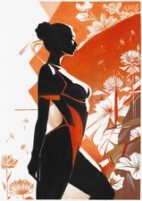 femme moderne illustration, tableau original A3  oeuvre acrylique, crayon