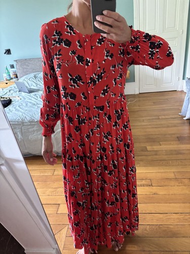 Zara robe longue - fleurie, rouge
