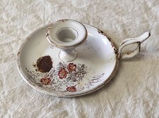 Ancien Bougeoir à main, Rat de cave  émaillé avec fleurs