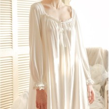 Femme Chemise de Nuit Nightgown Pyjama Dentelle Ruche Desseré Coton Mignon Rétro