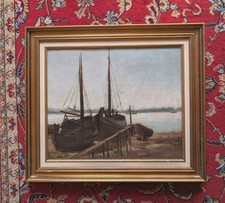 HST PAYSAGE MARIN-BATEAUX BRETAGNE -NORMANDIE-SIGNE