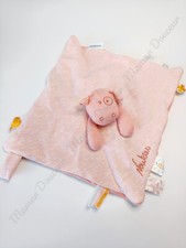 Doudou Plat/Mouchoir Carré Lola Vache Rose Rayé Attache Tétine Coton Bio Noukies