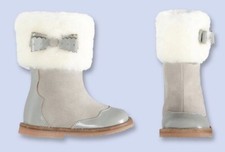 NEW Jacadi CALECHE Baby Girl PURE LANA FUR Shearling Boots Gray Leather Shoes 24