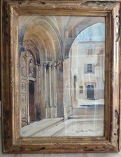 SUZANNE CORNILLAC, PEINTRE DE LA CORSE EXCEPTIONNELLE AQUARELLE DUN PORCHE ROMAN