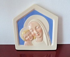 Vierge à l'enfant , faience Fourmaintreaux Desvres ,plaque murale.24 x 25 cm