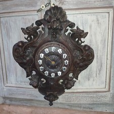 Pendule carillon mural Foret Noire Bois sculpté XIXème Mouvement Hersant h:75cm