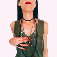 Sautoir Vintage 60s 70s Perles Noires Verre | Long collier Chic et Intemporel