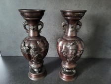ancienne Paire de vases Japonais en Bronze XIX eme decor floral et oiseaux