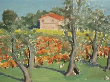 * Grande peinture à l'huile des années 1960 - Paysage de verger 25 M