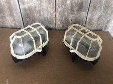 Paire Ancienne Applique Étanche Bakélite + Renfort Plastique Blanc Vintage #A713