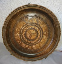 ANCIEN JOLI PLATEAU COUPE SCULPTER GREC EN BEAU BOIS 1950 