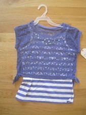 GIRL LAVENDER PURPLE LACE AND STRIPED TANK SHIRT TOP NWT 7 8 