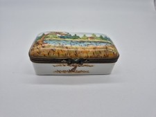 BOITE A TIMBRE PILULIER PORCELAINE LIMOGES DECOR LACUSTRE SIGNEE OBJET VITRINE