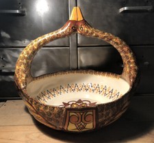 Corbeille À Fruits Faïence De Quimper Henriot Ansée Col De Cygne H 26,5 Cm