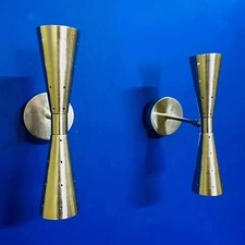 Paire d'appliques murales en laiton à brosse italienne Diabolo milieu du sièc...