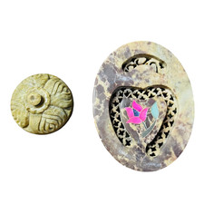 Lot de 2 bibelots / boite à bijoux vintage anciens motif pierre fine gravée