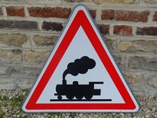panneau routier ATTENTION TRAIN SNCF locomotive no plaque emaillée art populaire