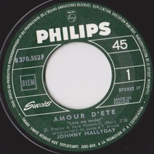 JOHNNY HALLYDAY AMOUR D'ETE / J'AI CRIE A LA NUIT FRENCH 45 SINGLE PROMO