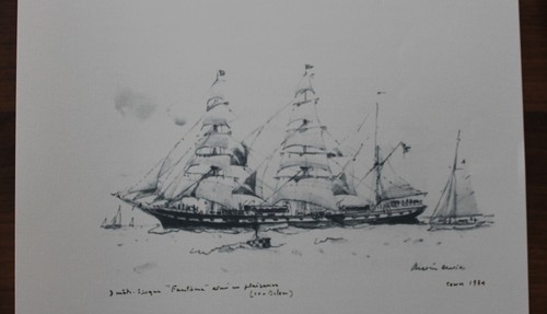 Lithographie bateau mats de - lithographie,