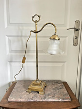 Ancien Lampe à Poser Col de Cygne Art Déco Tulipe Monte Baisse France 50Cm