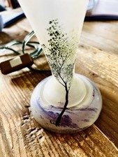 vase pied lampe verre 1900 électrifiée décor  émaillé paysage style Galle