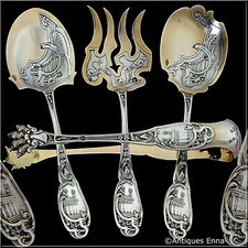 Boivin Rare French Sterling Silver 18k Gold Dessert Set 4 Pc, Box, Empire