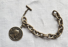 Ancien Bracelet Gourmette Breloque Antiquité Pièce Romaine Métal Maille Forçat
