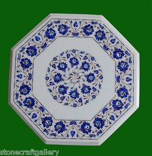 18 " Marbre Café Table Top Pietra Dura Lapis Incrustation Salle à Manger Décor