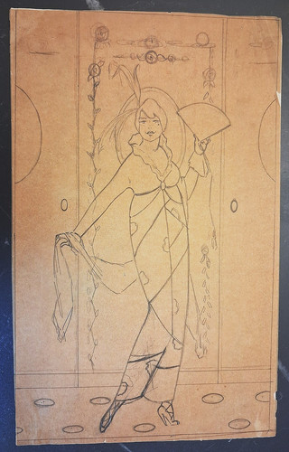 Drawing circa 1910 woman with - circa,