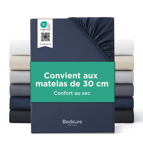 Drap housse 200x200 bleu - drap,