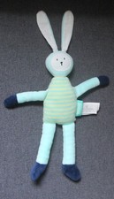 doudou lapin rayé vert bleu  jaune  grelot  marèse