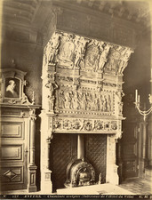 Belgique, Anvers, Intérieur de l'Hôtel de Ville, Cheminée sculptée Vintage 