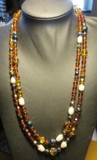 SAUTOIR VINTAGE PERLES en VERRE facetté couleur ambre citrine & PERLES BAROQUES