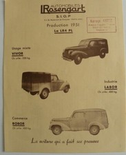 Brochure 1 feuille ROSENGART production 1951 la LR4 PL