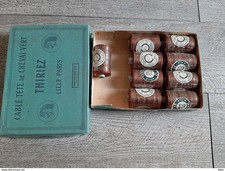 mercerie ancienne boite cablé tête de cheval 9 bobines thiriez 457 m marron