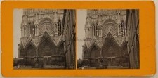 Reims Portail Grand Angle France Photo Stereo Argentique c1900