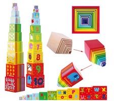 TOWO Cubes emboitables en Bois - Pyramide Cubes a empiler Bebe pour Apprendre...