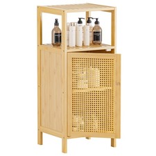Armoire de Rangement en Rotin, Petit Meuble de Salle de Bain avec Porte, Armo...