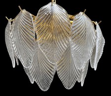 Lustre Murano Vintage 7 lumières en verre soufflé feuilles d'or - Ø45 cm H35 ...